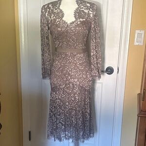 Temperley London Lace Long Sleeve Dress in Brown